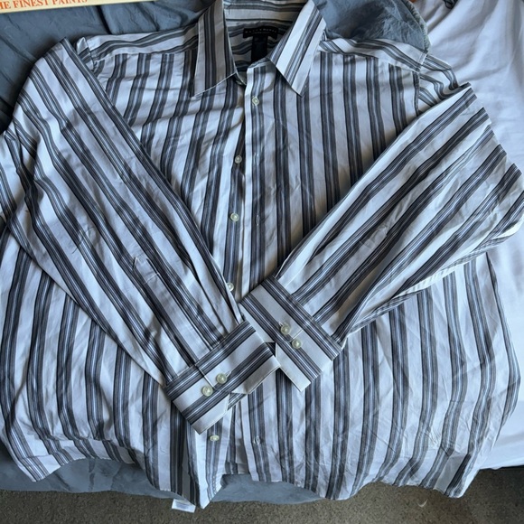 Crazy Horse Size XL Striped Silver & White Shiny Dress Shirt Button Down NWOT - Picture 6 of 16